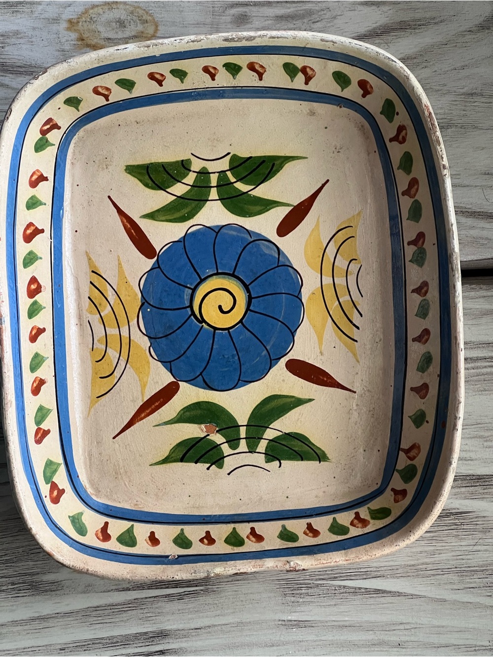 Vintage Mexican Folk Art Pottery Dish Hand Painted Floral Hecho En Mexico 🇲🇽